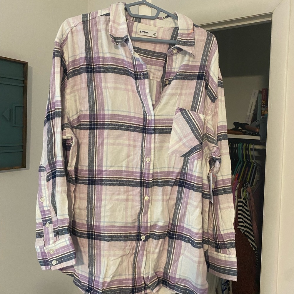 Sonoma Pink and Purple Plaid Shirt